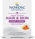 Nordic Naturals Zero Sugar Hair &amp; Skin Gummy Chews, Strawberry Lemonade - 27 Gummy Chews - Biotin + GLA de Borage Oil - Promueve un equilibrio saludable de grasas en la piel - Non-GMO - 27 Servings