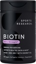 Sports Research® Biotin 5,000mcg con aceite de coco orgánico - Biotina (Vitamin B7) para la piel y el cabello saludables* - para mujeres y hombres - Vegan, No GMO, Gluten &amp; Soy-Free - 30 Veggie Softgels