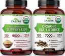 Zazzee USDA Organic Gut Lining Support Bundle | 20:1 DGL Licorice Root Plus 20:1 Slippery Elm Capsules | Non-GMO Vegan & ISO Lab Tested (120 Servings Each)