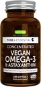 Igennus Vegan Omega-3 Natural Triglyceride Algae Oil, DHA &amp; EPA Fatty Acid Supplement, 180 Small Softgels with Astaxanthin, Easy-to-Swallow, Pure & Sustainable, 90 Servings
