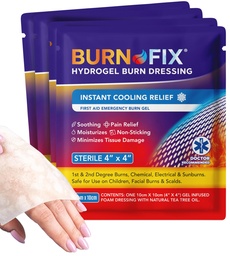 BurnFix® - 4 Pack-Burn Gel Dressing 4 x 4" Burn Care Cream Tratamiento de primeros auxilios. Alivio inmediato del dolor Hydrogel Burn Dressing para 1er, 2do Grado Burns, Razor & Sunburns for Home, Work, Fire, EMS