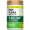 Raw Flora Probiotics for Women and Men | with Prebiotic | 15 Billion CFU | 60 Capsules | Vegan & Gluten Free Supplement