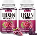 (2 Pack) Iron Gummies Suplemento para Hombres de Hierro, Suplementos de Hierro para Anemia con Vitamina C, B12, Folate-Blood Builder " Energy Support for Iron Deficiency - Grape Flavor, Vegan, 120 Gummies