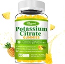 Gummies de citrato de potasio – Suplemento de Potasio de alta potencia para la salud muscular, alivio de cáñamo de pierna, equilibrio de electrolitos – Vegano, no GMO, libre de gluten, sabor de piña, 60 condes