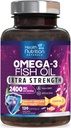 Omega 3 Fish Oil 2400 mg - Triple Strength Omega3, EPA & DHA Fatty Acids Supplement - Natural Support for Immune, Heart & Brain Health - Wild Caught, Non-GMO, Lemon Flavor, Burpless - 120 Softgels