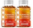 Vitamatic Turmeric Gummy with Ginger & Black Pepper Extract – 60 Gummies Vegan Cada TEN 2 Pack (120 Gummies) 95% Curcuminoides – Powerful Antioxidant &amp; Inflammatory Support