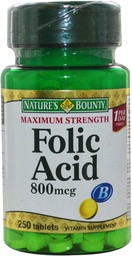 Bounty Folic Acid 800 mcg Tablets Maximum Strength 250 ea (Pack of 5)