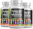 Turmeric Moringa Suplemento Silencio Ginger Boswellia Saffron - Suplemento para Mujeres y Hombres con Ceillón, Tart Cherry, Quercetin Ajo Nettle Holy Basil - 3Pack