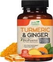Curcumin Turmeric Suplemento 2600mg - con Ginger ecológico & Turmeric, 95% Curcuminoides, BioPerine Black Pepper para la mejor absorción, Apoyo Conjunto Vegano de la Naturaleza, No GMO, Botellado en EE.UU. - 60 cápsulas