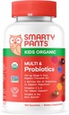 SmartyPants Organic Kids Multivitamin Gummies: Probióticos, Omega 3 (ALA), Vitamina D3, C, Vitamina B12, B6, A, K & Zinc for Immune Support, Biotin, Three Fruit Flavors, 120 Cuenta (30 Day Supply)