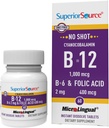 Fuente Superior No Zapato Vitamina B-12 Cyanocobalamin 1000 mcg, B-6, Ácido Fólico 400 mcg - Apoyo Cerebro &amp; Salud del Corazón - Ayudas Niveles de Energía Natural - 60 Tablas de Dissolver Sublingual