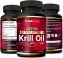 Aceite de Krill Antártico Softgels 100% Puro con Omega-3 EPA DHA Astaxanthin 1000mg por día (2 Softgels). Made in The USA