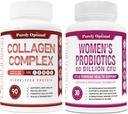 Péptidos Multi Collagen Premium Puramente Optimal Capsules (Tipos I, II, III, V, X) + Probióticos Premium para Mujeres - 60 Billones CFU, Dr. Prebióticos Formulados & Probióticos para Mujeres