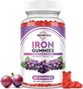 Gummies de hierro - con calcio, zinc, folato " Vitamina B12, C, B6 para adultos " Niños - Constructor de sangre " Apoyo energético para la deficiencia de hierro, anemia, vegano - sabor de uva,60 Gummies