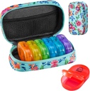 Serfeymi Organizador semanal de píldoras de viaje 2 veces al día AM Upgraded Rainbow Pill Box 7 Day with Portable Zipper Canvas Pill Case, Medicine Organizer for Pills, Vitamins, Fish Oils - Green 01