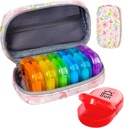 Serfeymi Organizador semanal de píldoras de viaje 2 veces al día AM Upgraded Rainbow Pill Box 7 Day with Portable Zipper PU Leather Pill Case, Medicine Organizer for Pills, Vitamins, Fish Oils - Floral 01