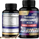 Suplementos de Cadane Orgánico Ashwagandha - Memoria, Sistema Inmune &amp; Strength Support - 7in1 Concentrado con Turmérico, Maca Root, Berberine &amp; Más - 90 cápsulas Vegan para 3 meses de suministro