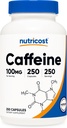 Nutricost Caffeine Pills 100mg Por Serving, 250 cápsulas