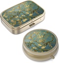 Pill Case Pill Box with Mirror Retro Small Pill Case for Purse or Pocket Bronze Pill Box or Vitamins, Fish Oil, Supplements, Pill Containe Travel Gifts（2PCS）