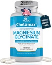Chelamax Magnesium Glycinate.Dead Sea Sourced, 100% Chelated Magnesium for Sleep Support, Muscle Cramps, Bone Health. Made in USA, 3rd Party Tested,Heavy Metal Free,Glicinato de Magnesio Capsules.