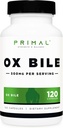 Primal Ox Bile (120 cápsulas, 500 MG por servicio) - Gluten-Free, Non-GMO, Third-Party Tested