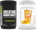 NutraBio Creatine Monohydrate, Unflavored, (500 g) y Clear Whey Protein Isolate, (Mango Mist) Suplemento Bundle – Muscle Energy, Maximum Growth, Recovery, and Strength