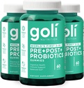 Suplemento Nutricional Goli, Pre+Post+Probióticos Gummy - 180 Cuenta - Primer 3-en-1 Gluten-Free, Vegan, Non-GMO, y Gelatin-Free.