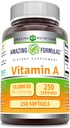 Fórmulas asombrosas Vitamina A 10000 UI Suplemento TENIDO como Retinyl Palmitate TEN 3000 Mcg Silencio Softgels TENIDO No-GMO ANTE Gluten Free TEN Made in USA (1 Pack, 250 Cuenta)