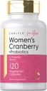 Carlyle Women's Cranberry Plus Probióticos Silencio 120 Capsules ← 14 Strains Probióticos Silencio Vegetariano, No-GMO, Gluten Suplemento Gratis