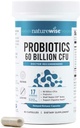 NatureWise Probiotics 60 Billion CFU - 17 Strains + Prebióticos Orgánicos - Immune, Digestivo " Gut Health Support for Women " Hombre - Vegetarian, Gluten-Free, Non-GMO - 60 cápsulas[2-Month Supply]