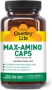 Country Life Maxi-Amino con 16 Aminoácidos de Forma Libre, 180 Cápsulas Vegetarianas, Gluten Certificado Libre, Vegetariano Certificado