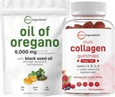 Micro Ingredients Oil of Oregano Softgels 6,000mg Per Serving & Multi Collagen Peptides Gummies Bundle Pack | 4X Strength Carvacrol & Thymoquinon | Type I,II,III,V,X Protein