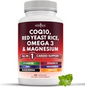 NEW AGE COQ10 200mg Red Yeast Rice, Omega 3, Magnesium Complex, Zinc Vitamin K2 D3 - Heart Health Support Vitaminas para Mujeres y Hombres con Vitamina B3, Coenzyme Q10-60 Conde