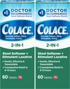 Colace Softener 2-en-1 Stool Plus Estimulante Laxante para el alivio eficaz del estreñimiento suave, Docusate Sodium Plus Sennosides, 60 Conde (Pack of 2)
