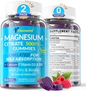 Citrato de magnesio Gummies 500mg para Mujer Hombre Azúcar Gratis, Citrato de magnesio para el estreñimiento ¦ Gummies de Magnesio Chelated con B6 para Mood, Calma TENCalcium Magnesium Zinc D3 Suplemento para Bone &amp; Muscle