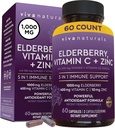 Viva Naturals Black Elderberry con Vitamina C y Zinc para Adultos (60 Cuenta) - Sambucus Elderberry Immune Support Suplemento, Black Elderberry Capsules para Adultos, Elderberry Suplementos para Mujeres