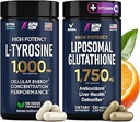 (Bundle) L Tyrosine 1000mg " Liposomal Glutathione 1750mg - All-Natural Focus, Energy, and Liver Support - Non-GMO, Gluten-Free, Vegan - 270 cápsulas Total