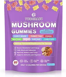 Mushroom Suplemento Gummies con Ashwagandha y Lions Mane, Maitake, Turquía Tail, Reishi, Chaga, Shiitake, Cordyceps Nootropic Brain Supplement for Focus, Memory, Immune, Support and Stress Relief