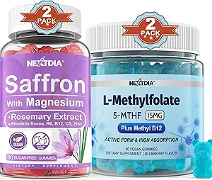 Magnesium Glycinate + L-MethylFolate 15mg &amp; Methyl B12 Gummies, 4 Pack
