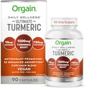 Orgain Ultimate Turmeric Suplemento 1500mg, Curcumin and Bioperine Black Pepper Extracto Herbal Blend, apoya el Antioxidante y la salud cardíaca - 90 cápsulas, 1 mes de suministro