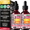 (2 Pack) Vitamina B12 y B6 Liquid Drops, B12 Sublingual Vitamina B Complejo - B 12 Vitamina 5000mcg - B12 Metilcobalamina for Energy, Brain y Heart Support con 27.200 mcg, Strawberry, 80 Servings