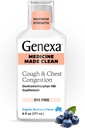 Genexa Clean Cough & Chest Congestion Relief, Dye Free, 0% Artificial Additives, Multi-Symptom Maximum Strength Relief Cough Syrup, Cough Suppressant & Expectorant, Organic Blueberry Flavor, 6 fl oz