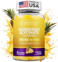 Magnesium Glycinate Gummies 600mg, Non-GMO, Gluten-Free, Magnesium Gummies for Adults &amp; Kids, Sleep, Relax &amp; Focus, Pineapple Flavor, 60 Condes