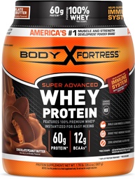 Fortaleza del cuerpo 100% Whey, Polvo Proteína Premium, mantequilla de maní de chocolate, 1,78lbs (Paquete mayo Vary)