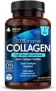 Collagen marino puro 100% Collagen marino Tipo 1 1300mg - Péptidos de colágeno hidrolizado mejorado con ácido hialurónico & vitamina C, suplementos de colágeno de alta resistencia para mujeres y hombres, 60 tabletas