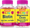 WellSi Biotin Kids + Magnesium Citrate Kids, Gummies Bundle - Great Tasting, Vitamin Supplement, Gluten Free, GMO Free, Chewable Gummy