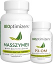BiOptimizers - P3-OM y MassZymes Bundle - Premium Digestive Enzymes and Probiotics for Women and Men - Doctor-Formulated (120 MassZymes Capsules, 60 P3-OM Capsules)
