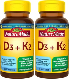 Vitamina D3 K2, 5000 UI (125 mcg) Vitamina D, Suplemento dietético para el Hueso, Dientes, Musculo y Apoyo a la Salud Inmune, 30 Softgels, 30 Day Supply - Pack de 2