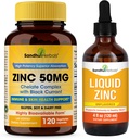 SANDHUHERBALS Zinc 50mg Capsules Bundle con gotas líquidas de zinc soporta Immune &amp; Skin Health