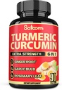 Satoomi 6in1 Turmeric Curcumin Supplement - 3 Month Supply - 95% Curcuminoids with Ginger Root, Garlic Bulb, Rosemary & Black Pepper - 90 Capsules
